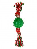 Assorted Red & Green Dog Spikey Ball Toy With Tug Rope