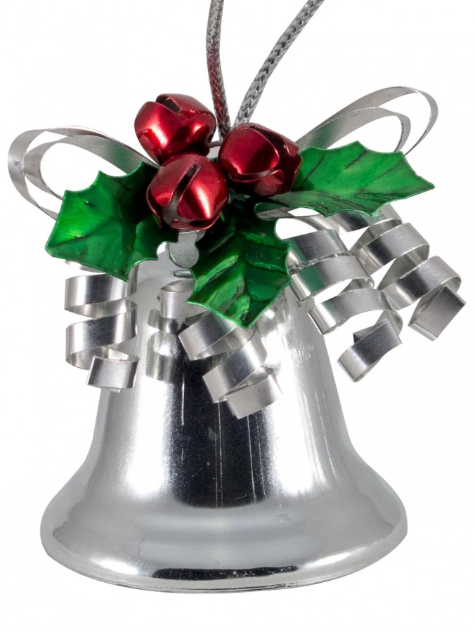 Silver Hanging Bells With Decoration - 6 x 60mm