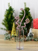 64cm Shiny Red & White Sequin Curls & Swirls Spray Long Christmas Stem