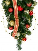 Decorated Red & Gold Bauble, Ribbon & Twigs Pine Teardrop Swag - 90cm