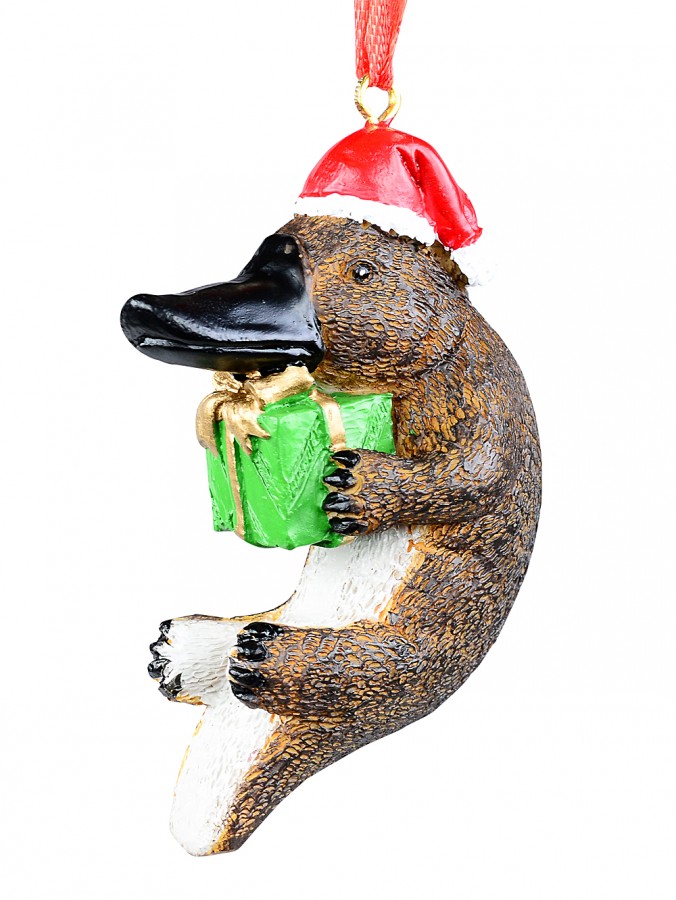 75mm Platypus With Green Gift Box Resin Christmas Tree Ornament