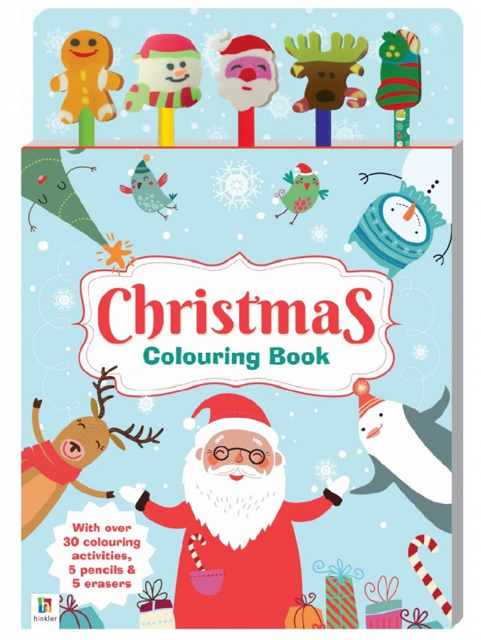 Santa & Friends Christmas Colouring Book, Pencils & Erasers Set