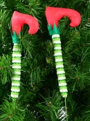Elf Feet In Your Tree With Long Socks Pair Decorative Christmas Picks - 2 x 40cm