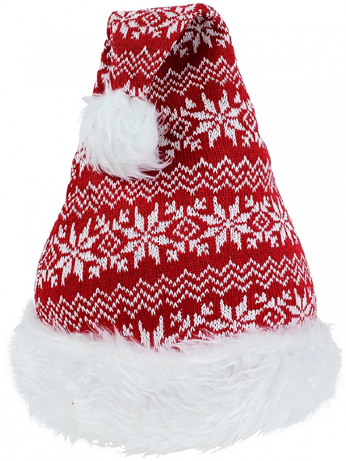 Red & White Knitted Sweater Look Santa Christmas Hat - One Size Fits Most