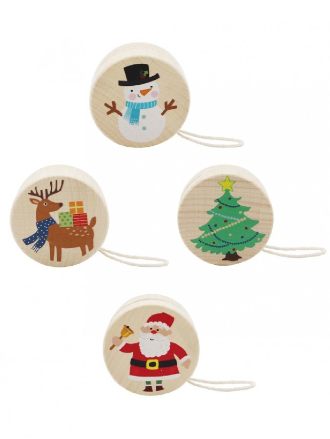 Assorted Wooden Santa, Snowman, Reindeer & Tree Christmas Yo-Yos