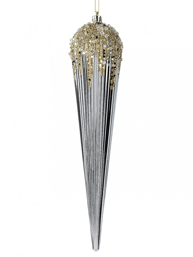 28cm Champagne Textured Christmas Tree Icicle Ornament With Gold Sequins