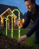 4x LED Christmas Candy Cane Path Lights - Green & White Garden Stakes | 80cm