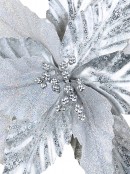 24cm Silver Holographic & Iridescent Poinsettia Flower Christmas Tree Clip Pick