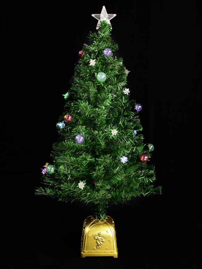 Multi Colour With Bauble & Star Decorations Fibre Optic Tree - 1.2m