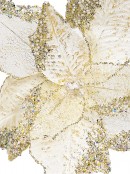 Soft Gold Poinsettia With Sequin Detail Decorative Christmas Floral Pick - 32cm