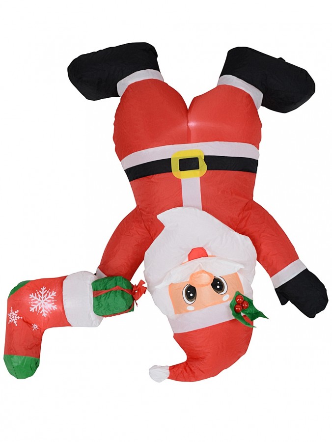 Hanging Upside Santa With Sock Illuminated Christmas Inflatable Display - 1.1m