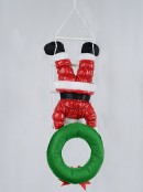 Padded Santa On Rope Ladder With Wreath Outdoor Hanging Decoration - 1.1m