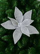 30cm Grey Mesh With Silver Decor Poinsettia Flower Christmas Tree Clip Pick