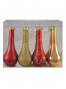 Red & Gold Tear Drop Bauble Decorations - 8 x 11cm