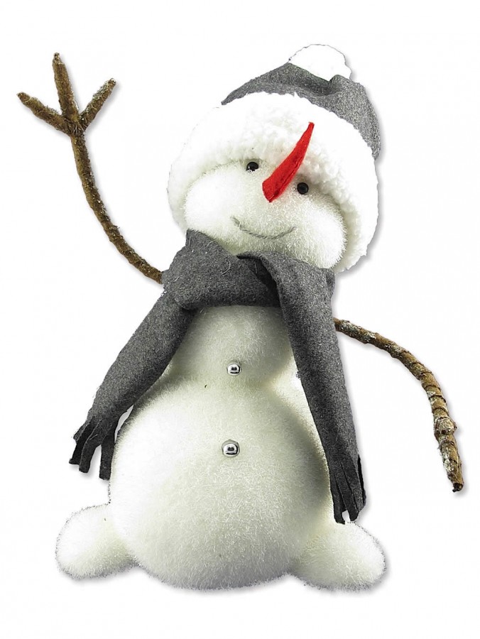 Flocked Styrofoam Furry Snowman Snow Sculpture Ornament - 28cm
