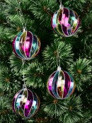 4x Jewel Tone Iridescent Swirl Silver Grid Whimsical Signature Baubles | 80mm
