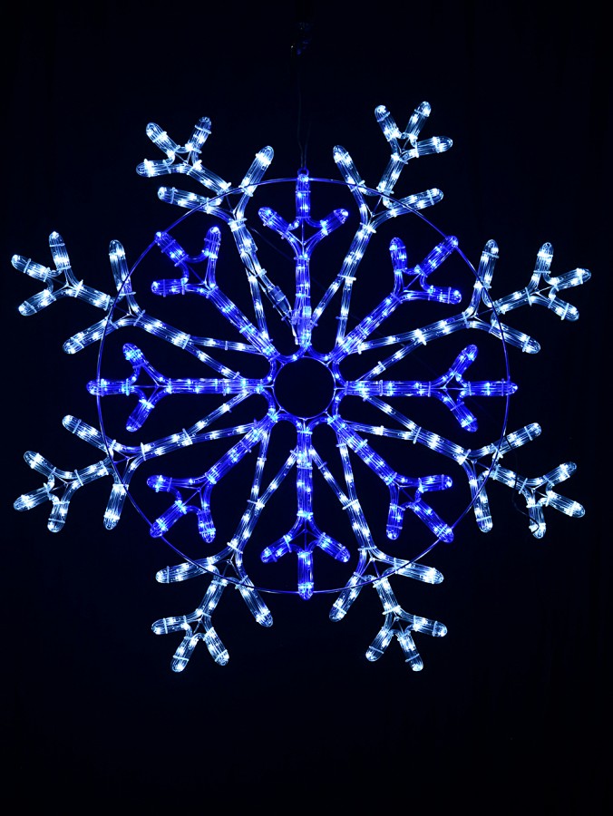 84cm Snowflake With Blue & Cool White LED Rope Light Display