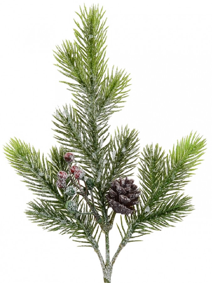 Pine Cone & Berry Frosted Natural Look Pine Christmas Spray - 32cm