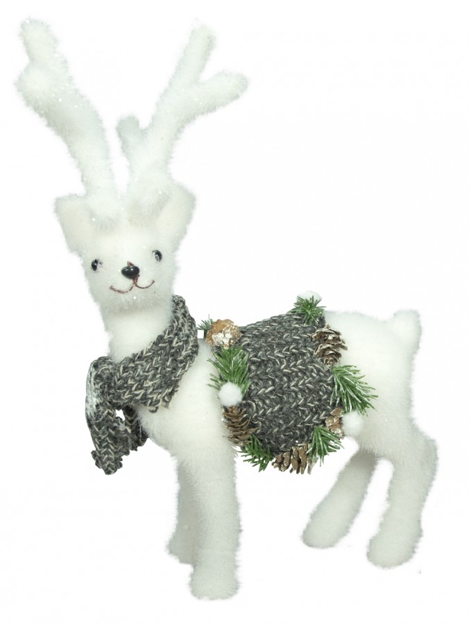 Flocked Styrofoam Furry Standing Reindeer Ornament - 33cm