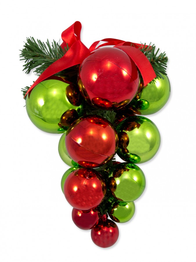 Red & Green Grape Cluster With Ribbon Bow - 22cm