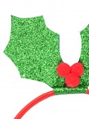 Green Glitter Holly Leaf & Red Berries Christmas Headband - One Size Fits Most