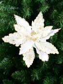 28cm White Velvet & Splatter Gold Poinsettia Flower Christmas Tree Clip Pick