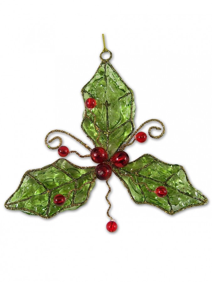 Green Holly Hanging Ornament - 12cm
