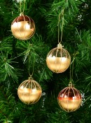 Gold With Rose Gold Or Clear & Gold Glitter Lines Christmas Baubles - 4 x 80mm