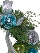 Pre-Decorated Lime, Silver & Turquoise Bauble & Pine Wreath - 38cm