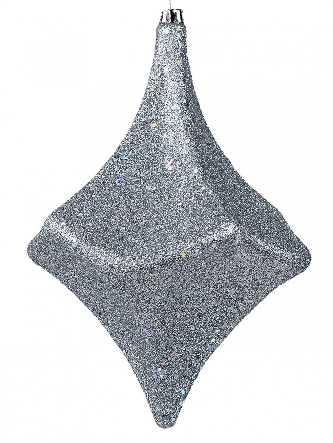 22cm Silver Glitter & Sequin Diamond Finial Hanging Ornament