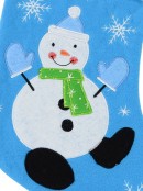 Snowman On Blue Fleece Christmas Stocking With Merry Christmas - 40cm