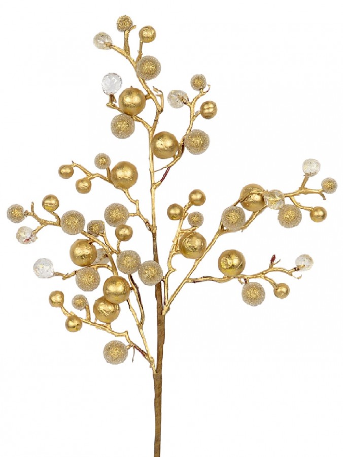 Bronze, Beaded & Diamante Berries Decorative Christmas Spray Stem - 61cm