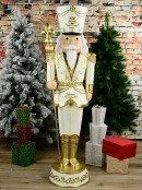 1.8m Ivory & Gold King Nutcracker With Sceptre Life Size Resin Ornament