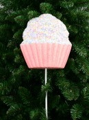71cm Pink Cupcake With Pastel Sprinkles & Silver Tinsel Long Christmas Stem