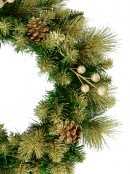 Gold Glittered Natural Look Wreath With Pine Cones, Berries & 94 Tips - 48cm