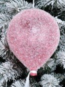 20cm Pastel Pink Sugar Balloon Christmas Bauble With White Ribbon