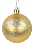 Gold Matte & Gloss With Silver Glitter Stripes Baubles - 12 x 60mm