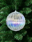 15cm Iridescent Tint Pumpkin Textured Ball Bauble With Silver Sequins