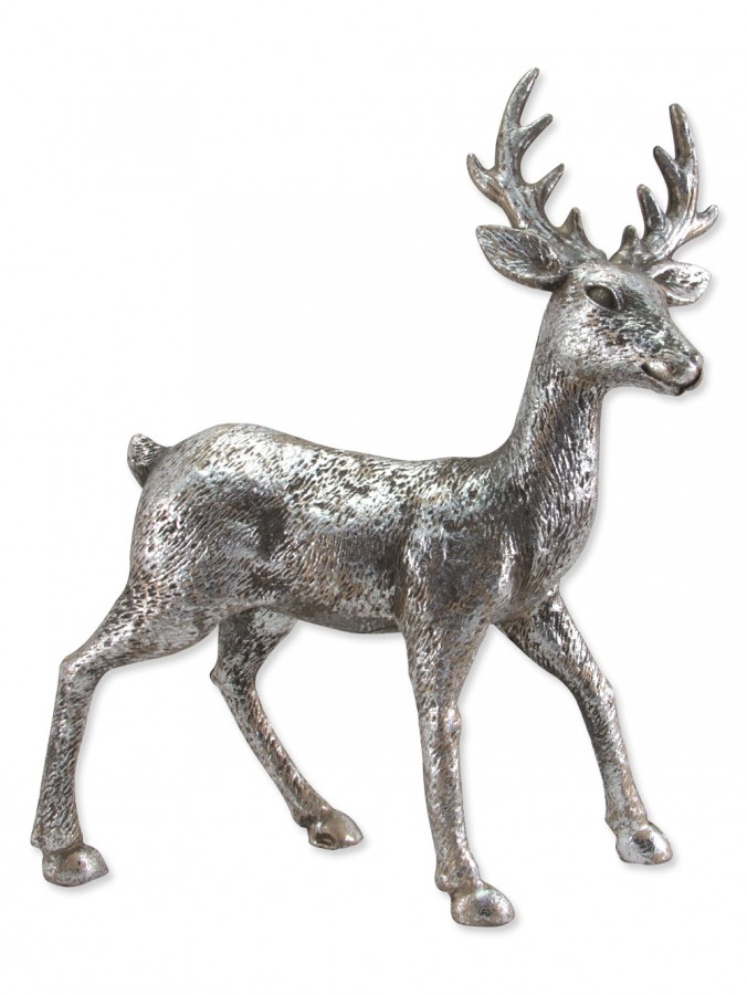  Standing Silver Antique Look Young Ornamental Reindeer - 23cm