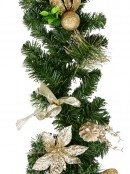 Decorated Gold & Champagne Mixed Foliage & Floral Pine Garland - 1.8m