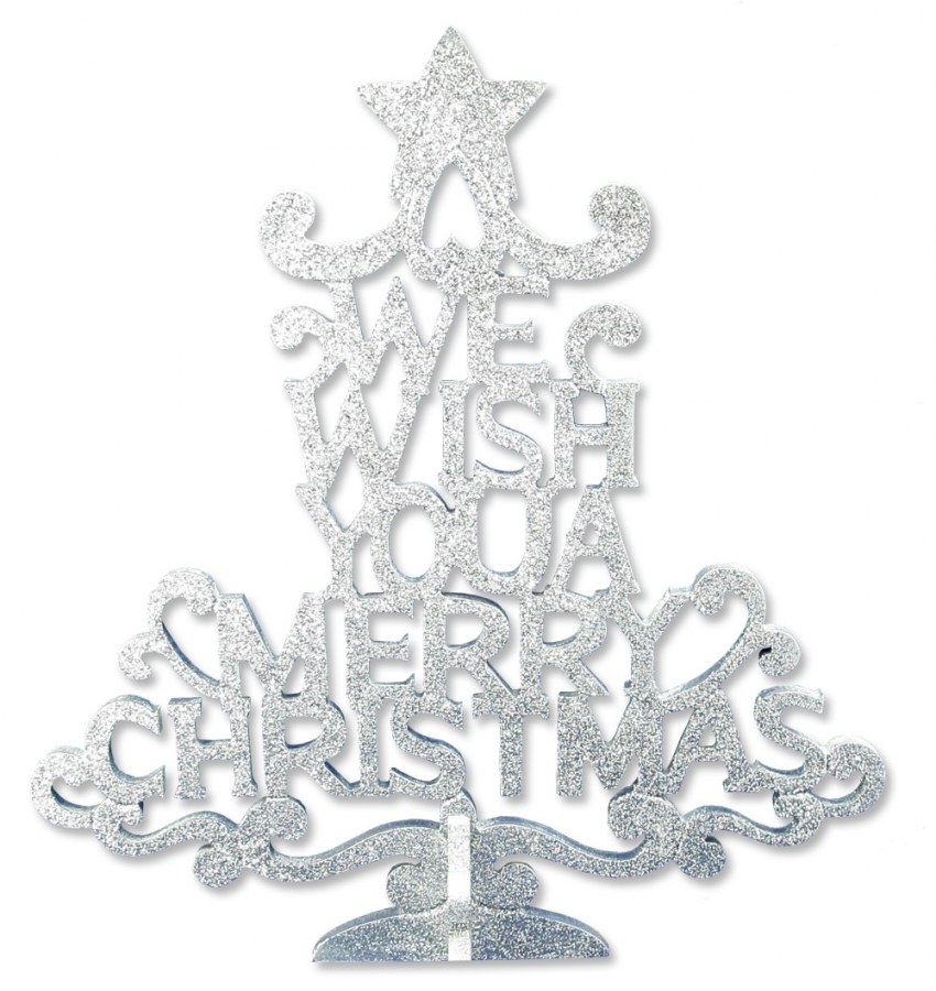 Silver Glitter We Wish You A Merry Christmas Table Top Tree Ornament - 40cm