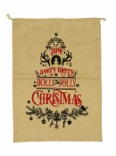 Hessian ' Have A Very Merry Holly Jolly Christmas ' Gift Santa Sack - 66cm