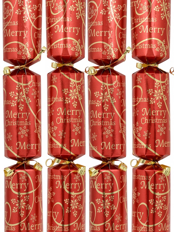 Gold Merry Christmas, Snowflakes & Ribbon Print On Red Bon Bons - 50 x 30cm