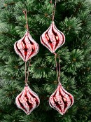 4x Glossy Red & White Bead Spiral Whimsical Signature Onion Finial Drop | 80mm