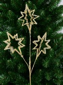 62cm Gold 3D Wire-Like Christmas Stars Spray With Sequins Long Stem