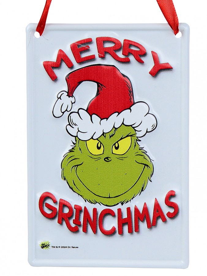 Merry Grinchmas Metal Christmas Hanging Sign Plaque - 15cm