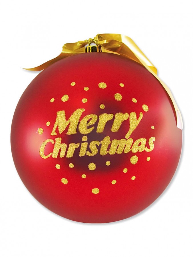 Large Red Display Bauble Decoration With Gold Merry Christmas - 25cm