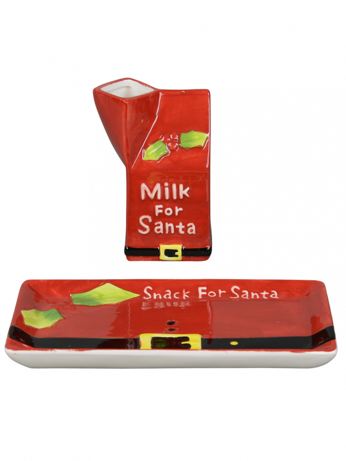Milk Jug & Cookie Plate For Santa Christmas Ceramic Ornaments - 2 Piece Set