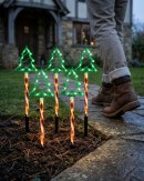 6x LED Christmas Tree & Spiral Path Lights - Hybrid Solar & Electric Stakes | 61cm