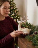 21cm Carved Wood Style Sitting Reindeer Resin Figurine